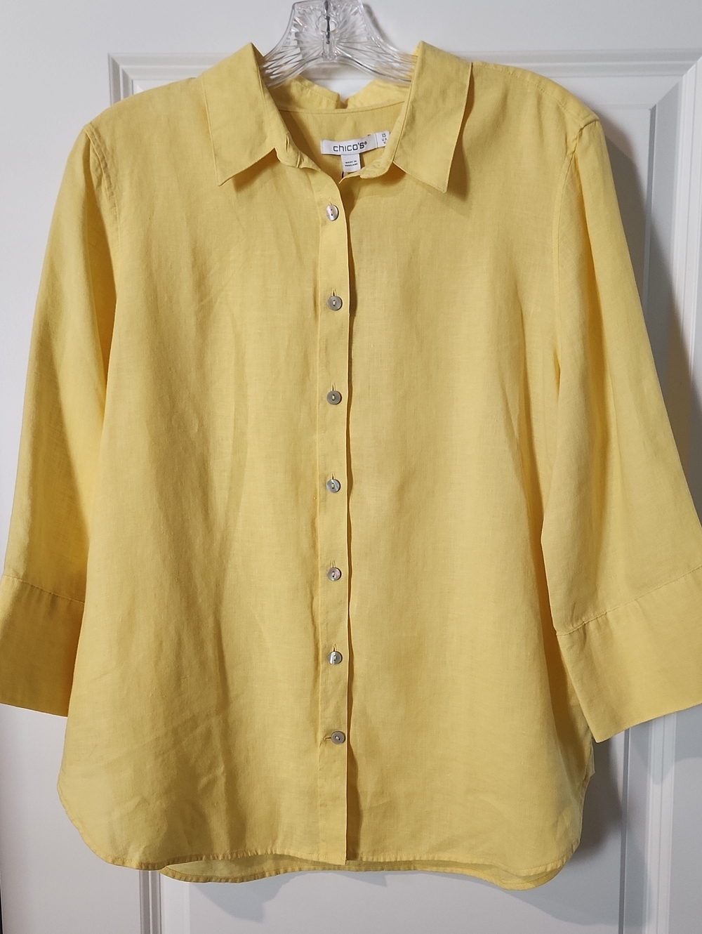 Chico's Sunny Yellow Linen Button-Down Shirt NWT